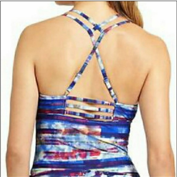ATHLETHA Tankini Top Colorful Geometric Stripe Strappy Crossover Back, Size M - Picture 2 of 11